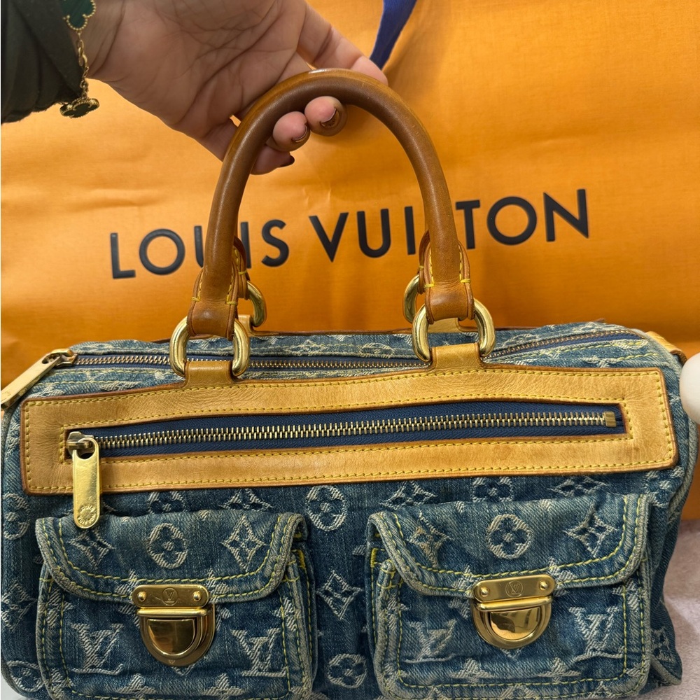 Louis Vuitton Denim Satchel with Tan Accents